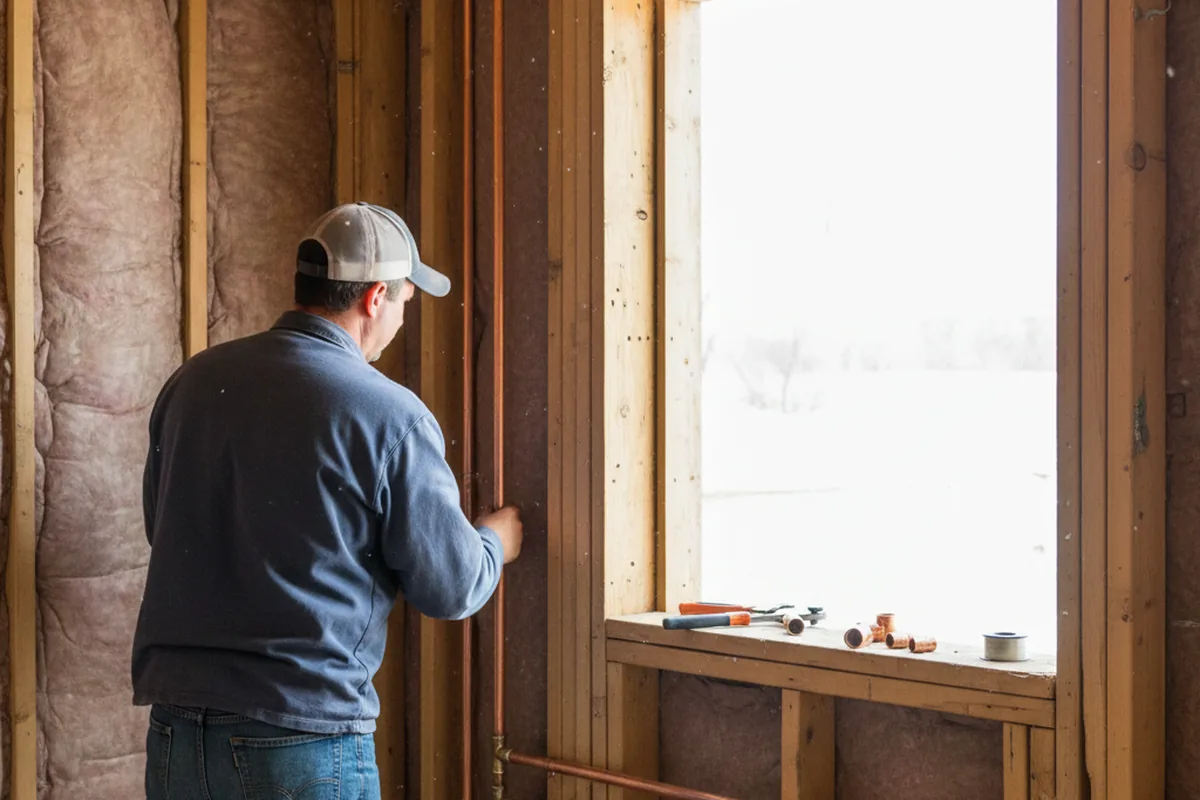 Licensed plumber running new copper supply lines in a Goodhue home