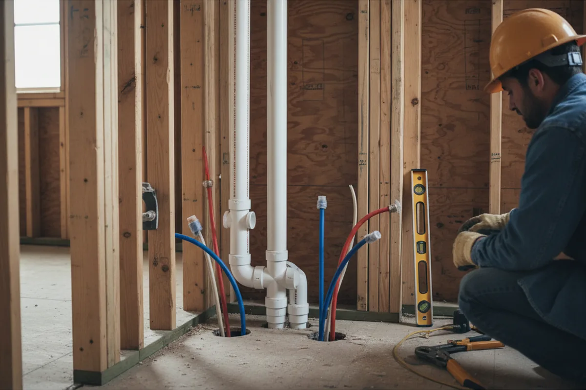 Drain and supply rough-in during Leak Detection in Goodhue